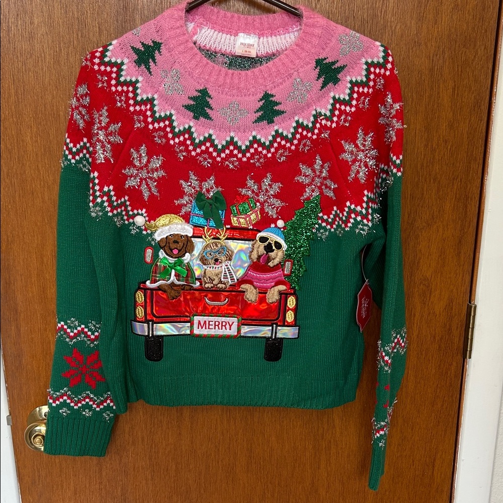 NWT Christmas Sweater Holiday Dog Truck - L (12/14)